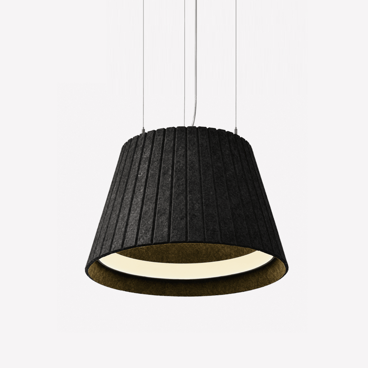 Acoustic pendant light with sound-absorbing felt shade and integrated 4000K LED