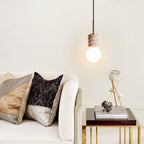 Pendant light yellow travertine with white glass shade, G9 bulb base