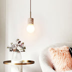 Pendant light yellow travertine with white glass shade, G9 bulb base