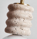 Pendant light yellow travertine with white glass shade, G9 bulb base