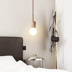 Pendant light yellow travertine with white glass shade, G9 bulb base