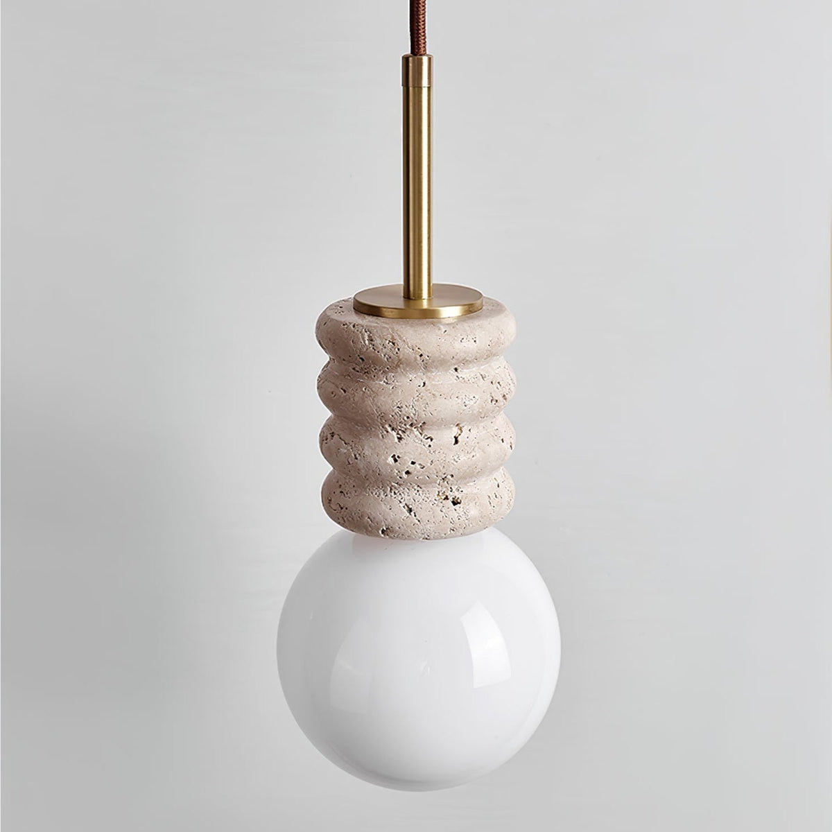 Pendant light yellow travertine with white glass shade, G9 bulb base