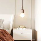 Pendant light yellow travertine with white glass shade, G9 bulb base