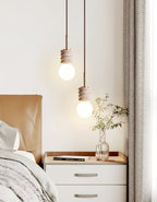 Pendant light yellow travertine with white glass shade, G9 bulb base