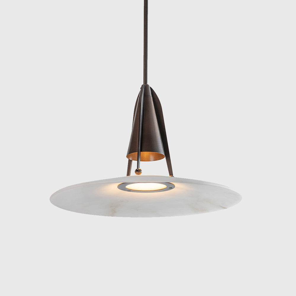 Alabaster pendant light with gold and bronze metal frame, GU10 indoor ceiling lamp