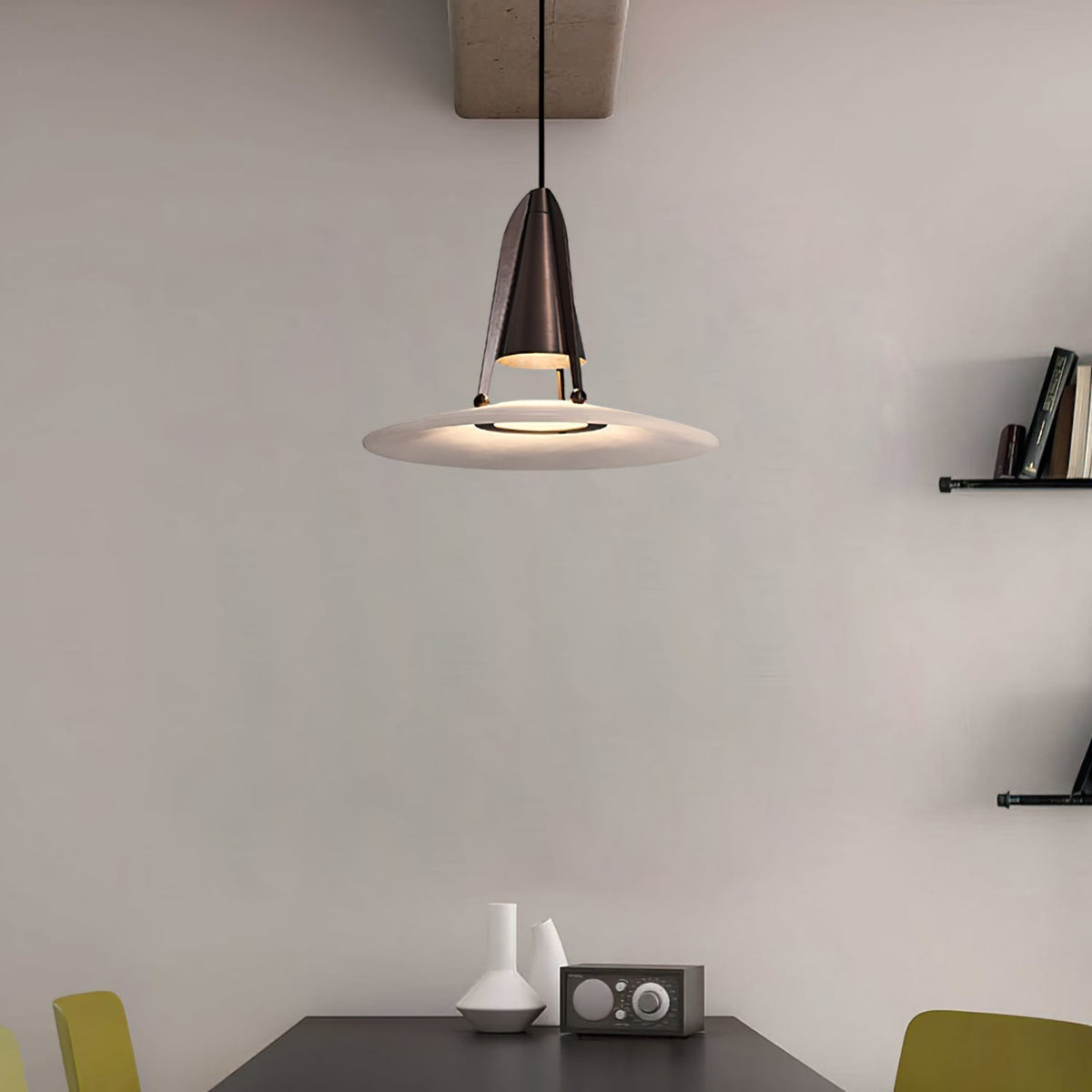 Alabaster pendant light with gold and bronze metal frame, GU10 indoor ceiling lamp