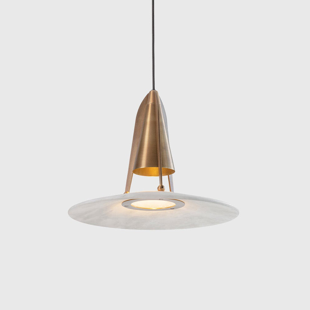 Alabaster pendant light with gold and bronze metal frame, GU10 indoor ceiling lamp