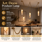 Art Deco Pendant Lamp | Alabaster Shade, Gold Chain, Dimmable