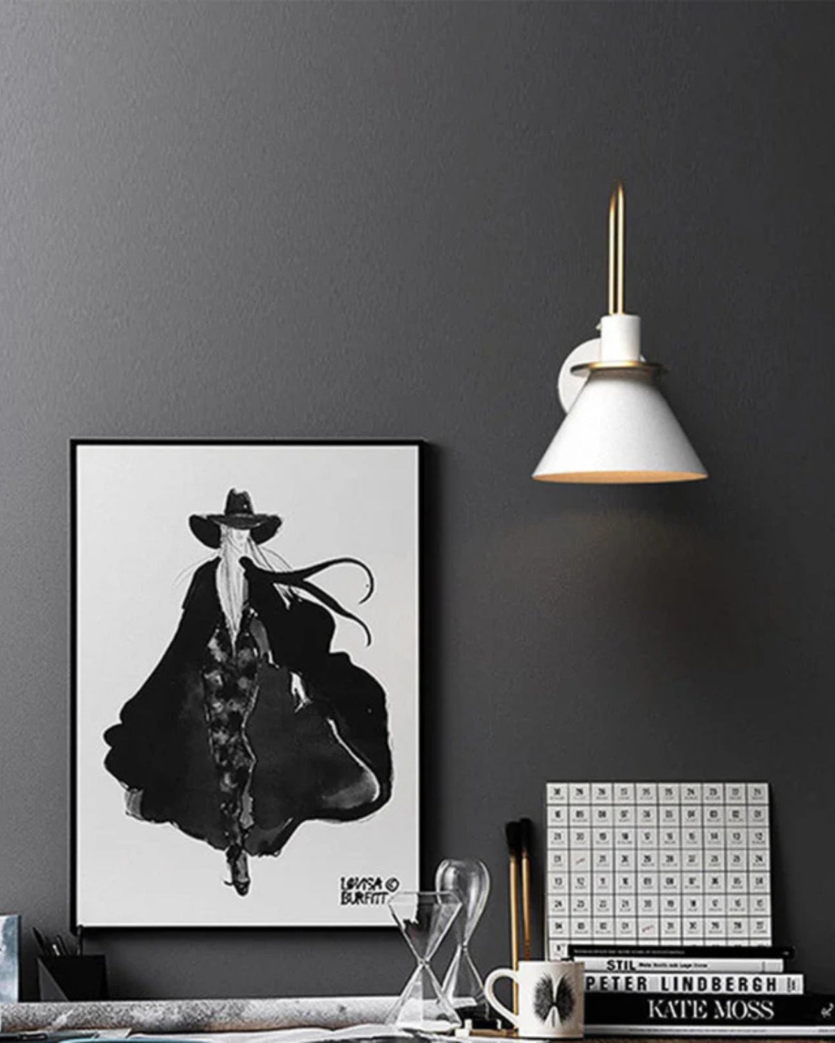 Wall lamp wall sconce 1-light with wrought iron cone shade