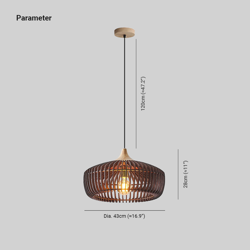 Nordic Japanese wood pendant light dome shape with strip detailing, bedroom and living room