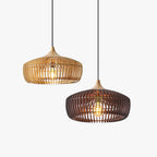 Nordic Japanese wood pendant light dome shape with strip detailing, bedroom and living room