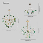 Branch-style glass chandelier with adjustable suspension and metal arms, three sizes