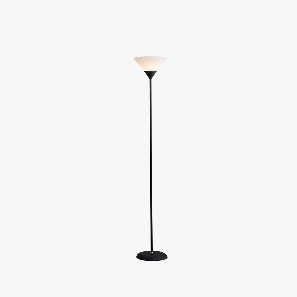 Floor lamp with cup-shaped acrylic shade and metal pole, minimalist multi-colour design