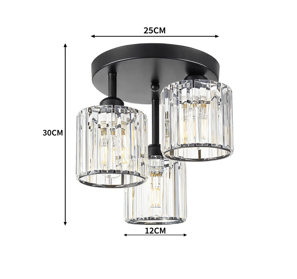 K9 crystal ceiling light 3-light black fixture with E27 compatibility, contemporary style