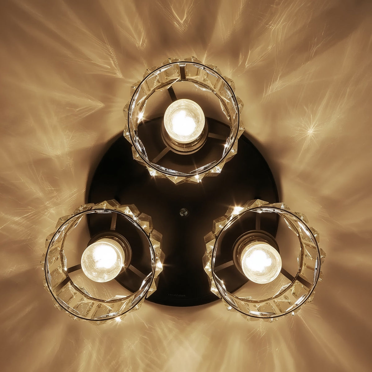 K9 crystal ceiling light 3-light black fixture with E27 compatibility, contemporary style