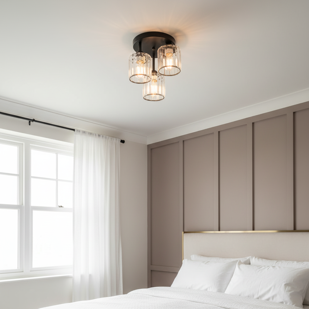 K9 crystal ceiling light 3-light black fixture with E27 compatibility, contemporary style