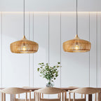 Nordic Japanese wood pendant light dome shape with strip detailing, bedroom and living room
