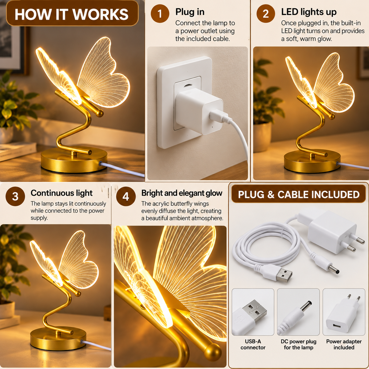 LED Table Lamp | Butterfly Design, Energy-Efficient, Compact