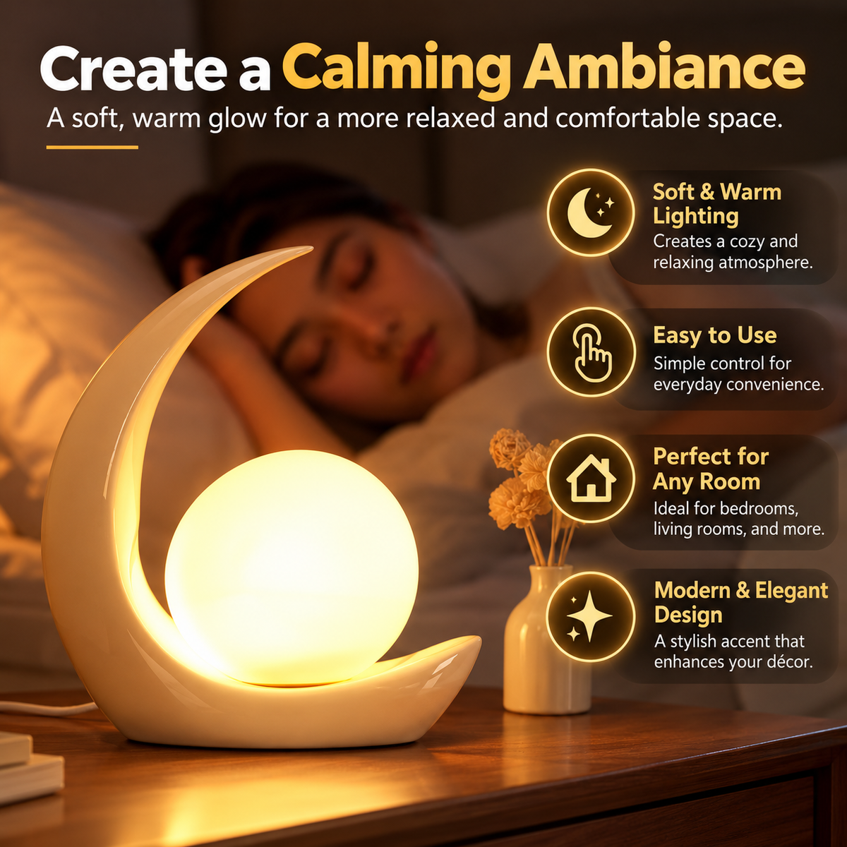 Glass Table Lamp | Adjustable Brightness, Remote Control | White, Black, Red