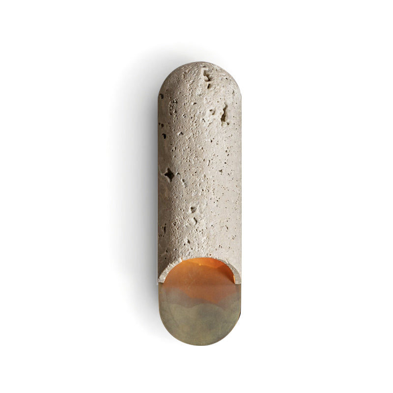 Wall Lamp Indoor LED Capsule Travertine Marble Brass Bedroom