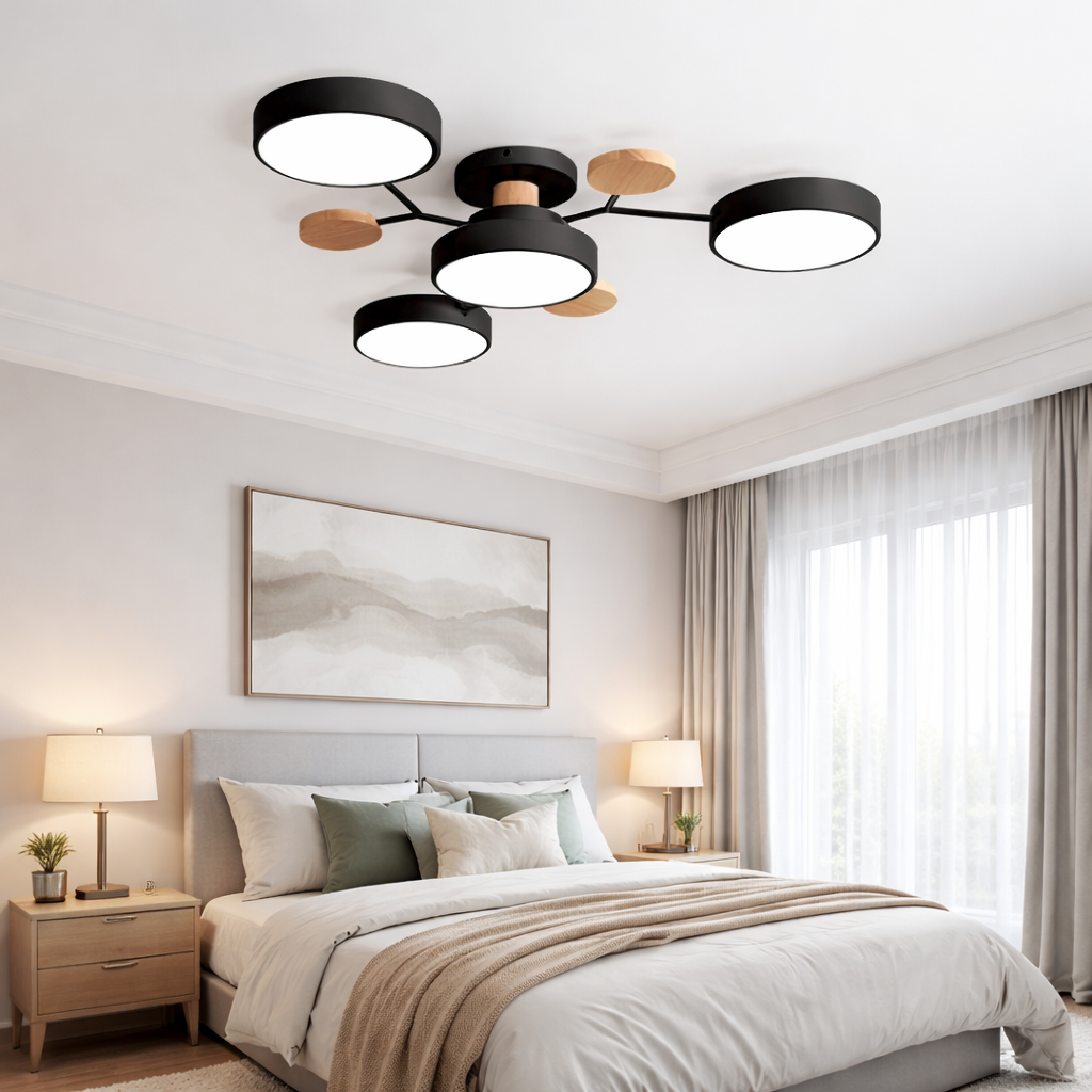 LED ceiling light modern multi-spot chandelier with metal frame and acrylic shade