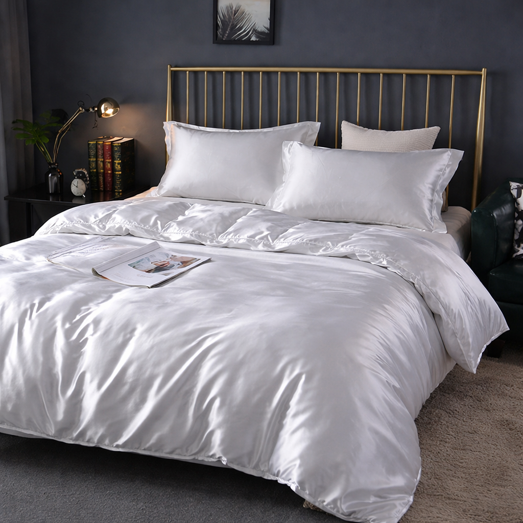 Luxury Satin Cotton Bedding Set - King Queen Silky Bed Linen