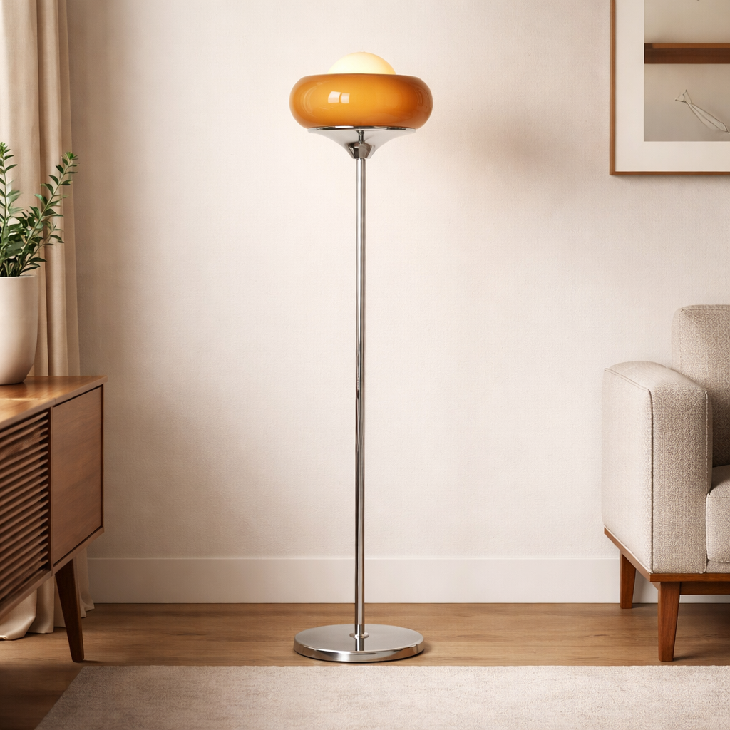 Modern Retro Glass Floor Lamp - E27 Ambient Lighting