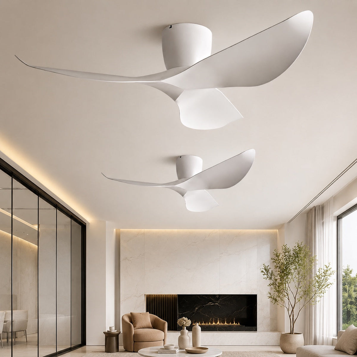 DC ceiling fan with remote control and 6-speed quiet DC motor, modern low profile design
