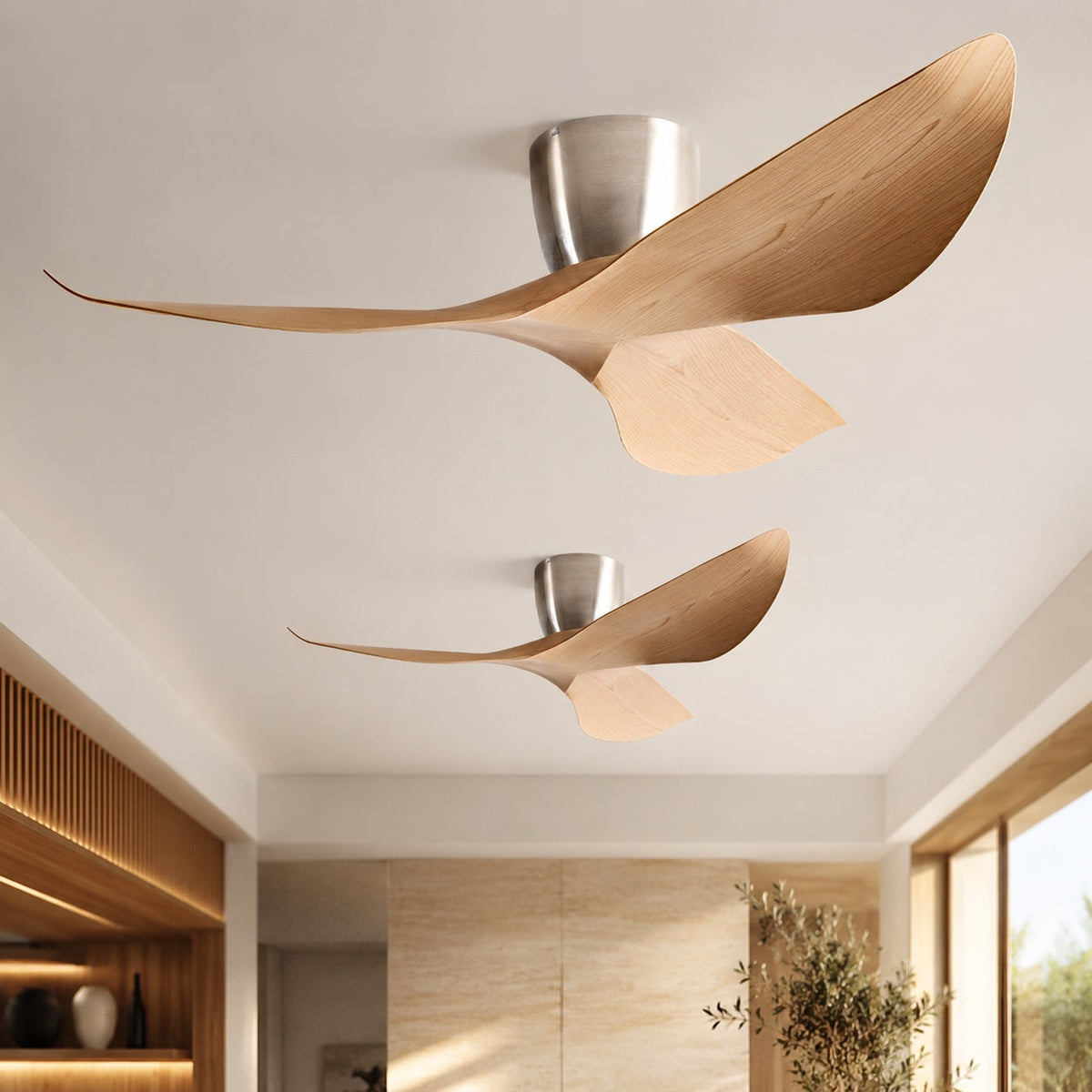 DC ceiling fan with remote control and 6-speed quiet DC motor, modern low profile design