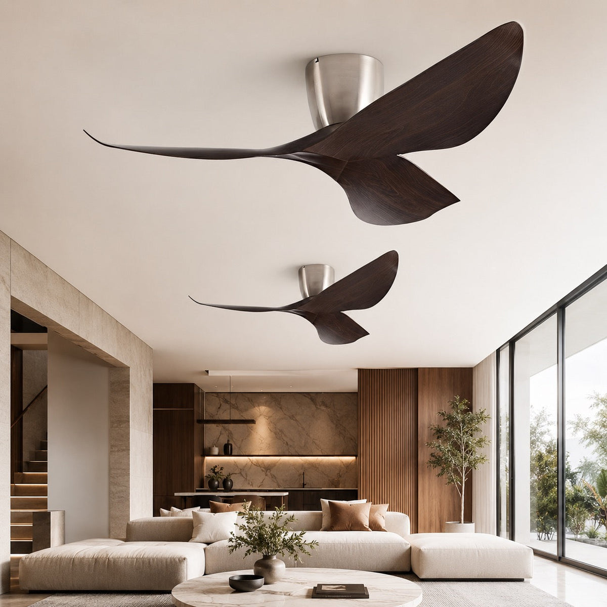 DC ceiling fan with remote control and 6-speed quiet DC motor, modern low profile design