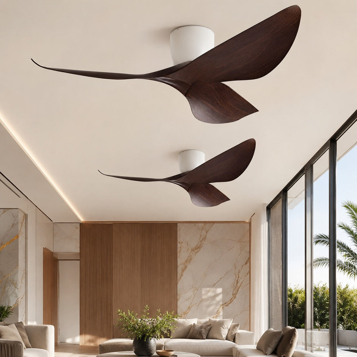 DC ceiling fan with remote control and 6-speed quiet DC motor, modern low profile design