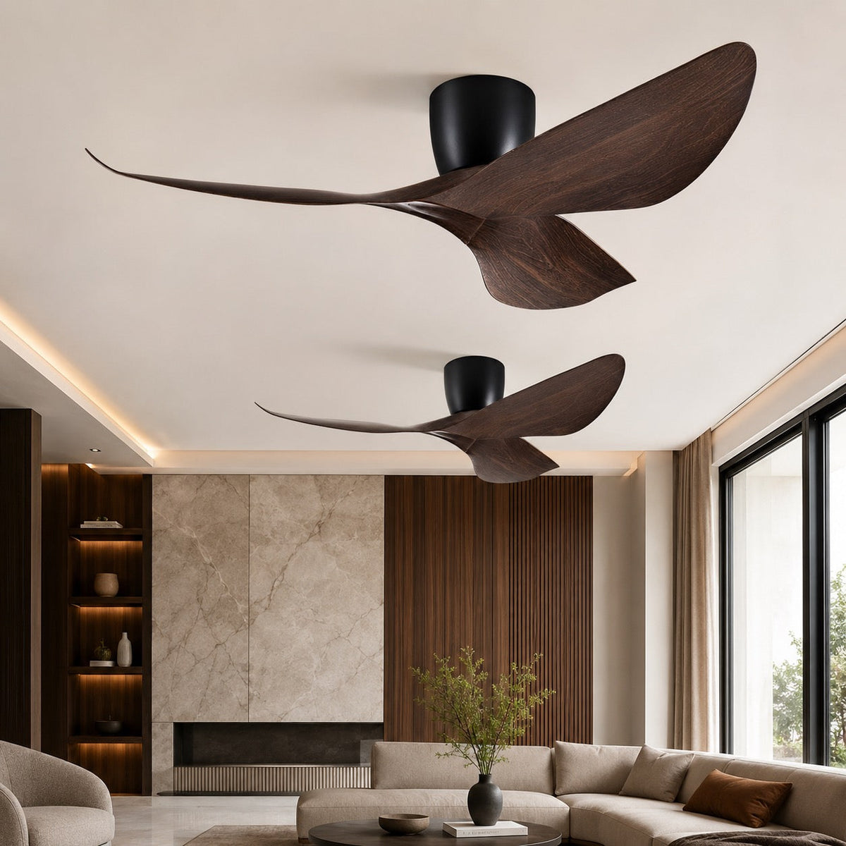 DC ceiling fan with remote control and 6-speed quiet DC motor, modern low profile design