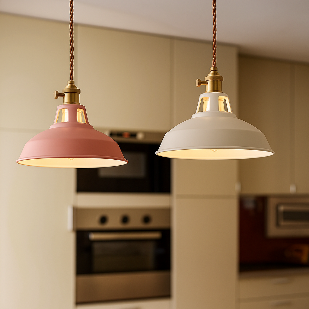 Industrial metal dome pendant light with integrated LED, 1-light, colorful matte finish