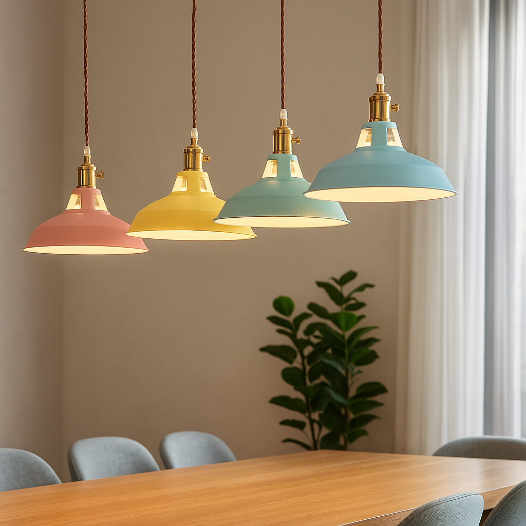 Industrial metal dome pendant light with integrated LED, 1-light, colorful matte finish