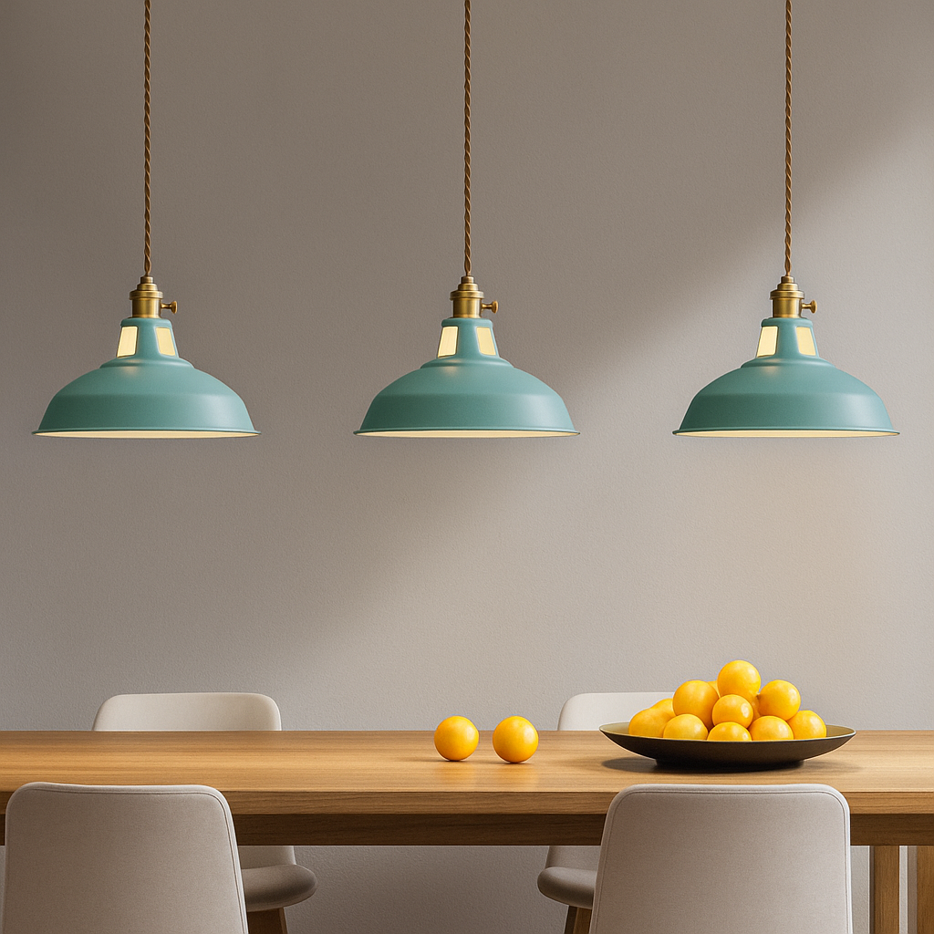 Industrial metal dome pendant light with integrated LED, 1-light, colorful matte finish