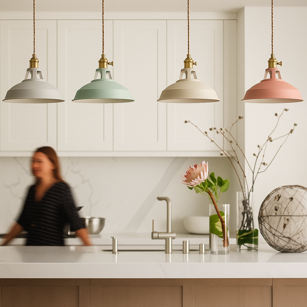 Industrial metal dome pendant light with integrated LED, 1-light, colorful matte finish