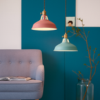 Industrial metal dome pendant light with integrated LED, 1-light, colorful matte finish