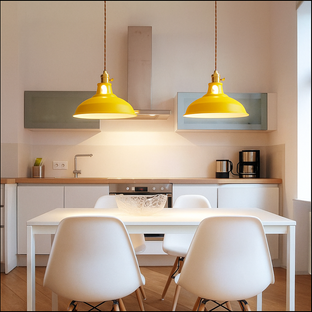 Industrial metal dome pendant light with integrated LED, 1-light, colorful matte finish