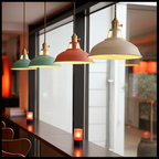 Industrial metal dome pendant light with integrated LED, 1-light, colorful matte finish