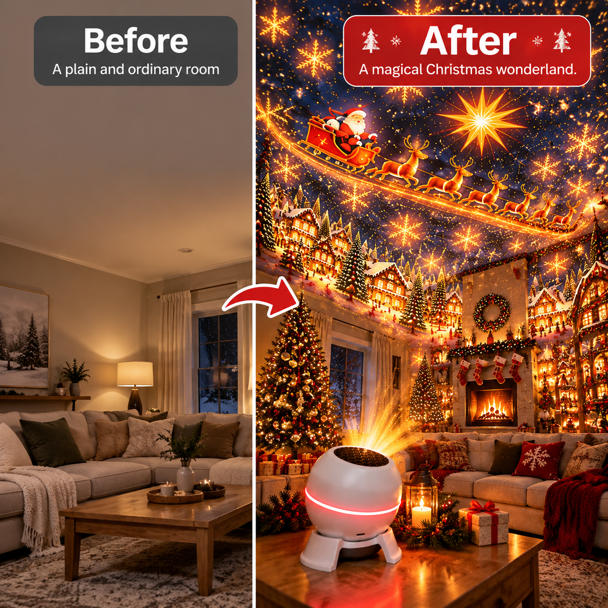 Christmas Light Projector Moving Stars | USB Powered, Indoor, White