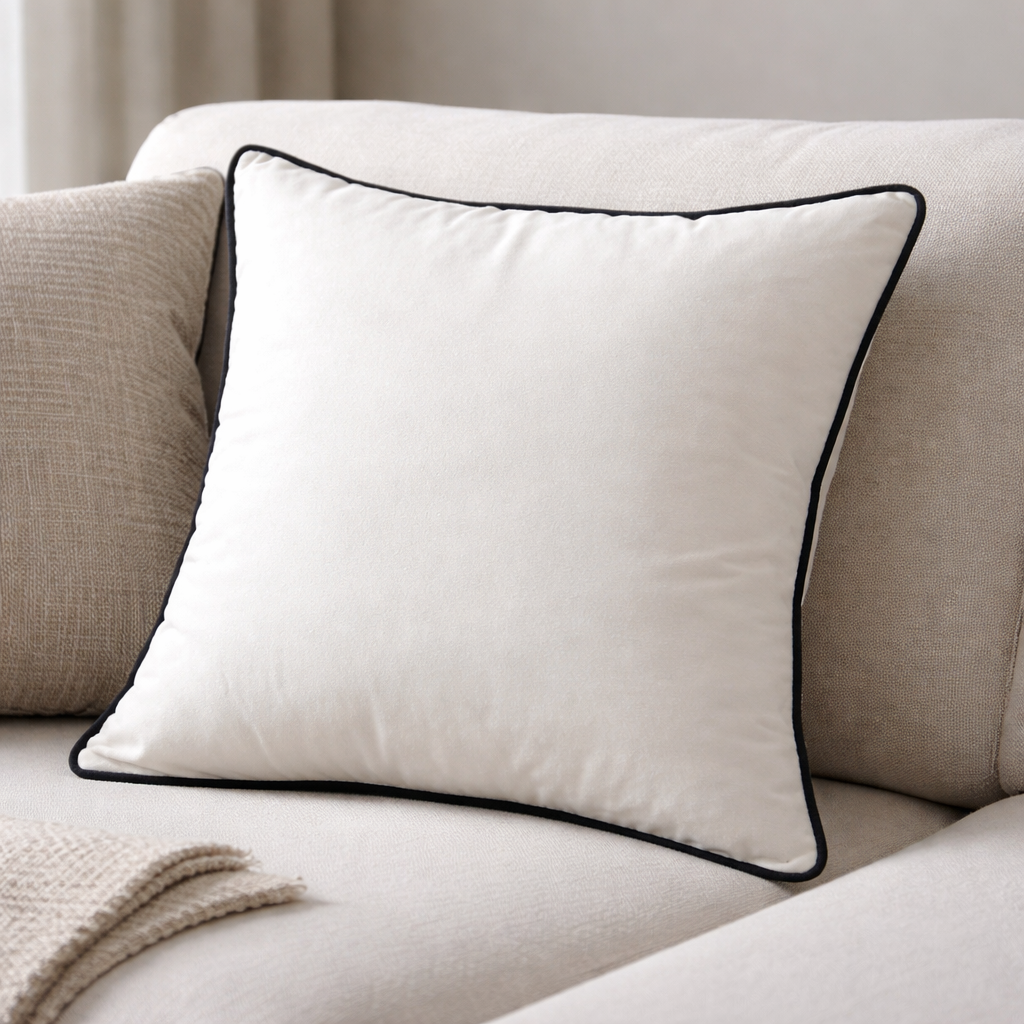 Luxury Black and White Velvet Cushion Cover - Piped Modern Decor