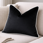 Luxury Black and White Velvet Cushion Cover - Piped Modern Decor
