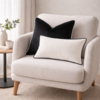 Luxury Black and White Velvet Cushion Cover - Piped Modern Decor