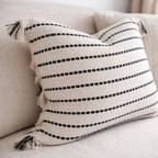 Black White Striped Cushion Cover - Tassel Cotton Linen