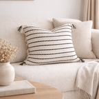 Black White Striped Cushion Cover - Tassel Cotton Linen