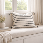 Black White Striped Cushion Cover - Tassel Cotton Linen