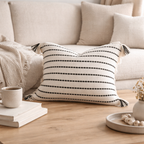 Black White Striped Cushion Cover - Tassel Cotton Linen