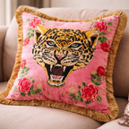 Pink Leopard Velvet Cushion Cover Fringed Luxury Decor