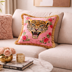 Pink Leopard Velvet Cushion Cover Fringed Luxury Decor