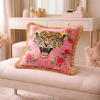 Pink Leopard Velvet Cushion Cover Fringed Luxury Decor